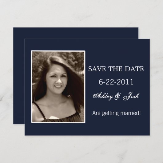 Navy Blue Save the Date Inviting (Voorkant / Achterkant)
