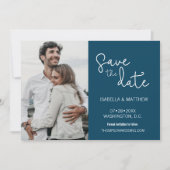 Navy Blue Save the Date Typography Custom Photo (Voorkant)