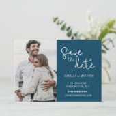 Navy Blue Save the Date Typography Custom Photo (Staand voorkant)