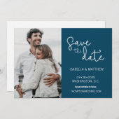 Navy Blue Save the Date Typography Custom Photo (Voorkant / Achterkant)