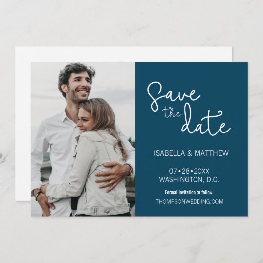 Navy Blue Save the Date Typography Custom Photo (Voorkant / Achterkant)