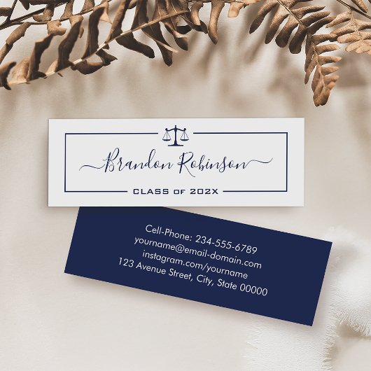 Navy Blue Scales of Justice School Afstuderen Mini Visitekaartje