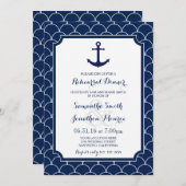 Navy Blue Scallop Nautische repetitie diner Kaart (Voorkant / Achterkant)