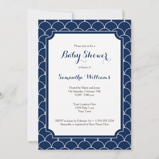Navy Blue Scallop Pattern Baby shower Kaart (Voorkant)