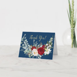 Navy Blue Scarlet Peony Floral Bouquet Bedankkaart