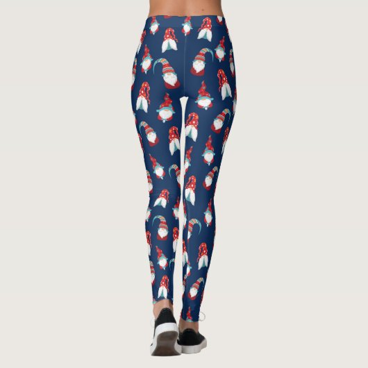 Navy Blue Schattige Gnome Elf Modern Nordic Patter Leggings (Achterkant)