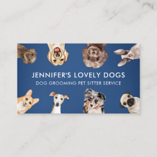 Navy Blue Schattige Hondenoppasser Kleine Honden Visitekaartje