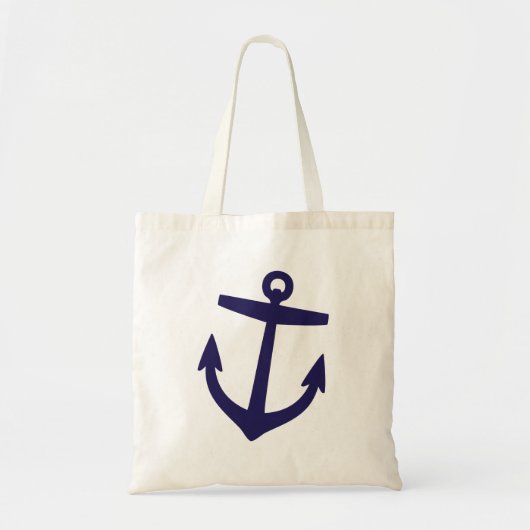 Navy Blue Schattige Preppy Nautisch Anker Tote Bag (Voorkant)