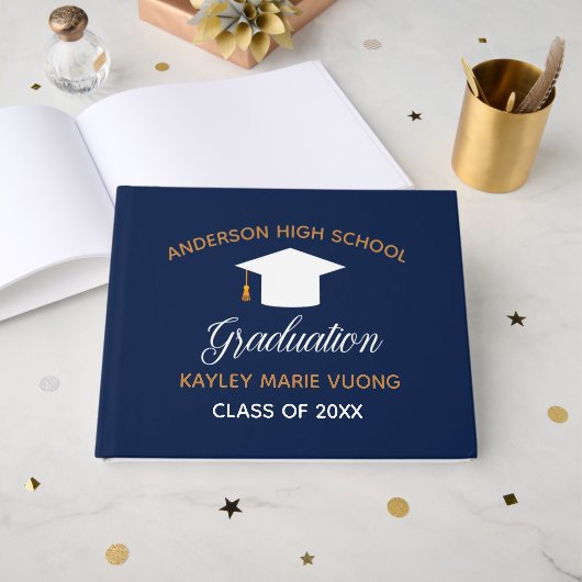 Navy Blue School Afstuderen Autograph 2025 Custom Gastenboek (Voorkant open)