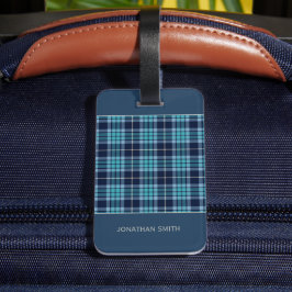 Navy Blue Scottish Tartan Pattern Bagagelabel