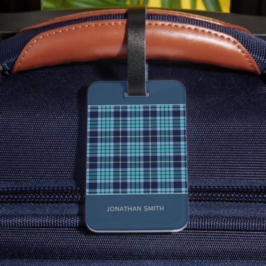 Navy Blue Scottish Tartan Pattern Bagagelabel (Achter Insitu 4)