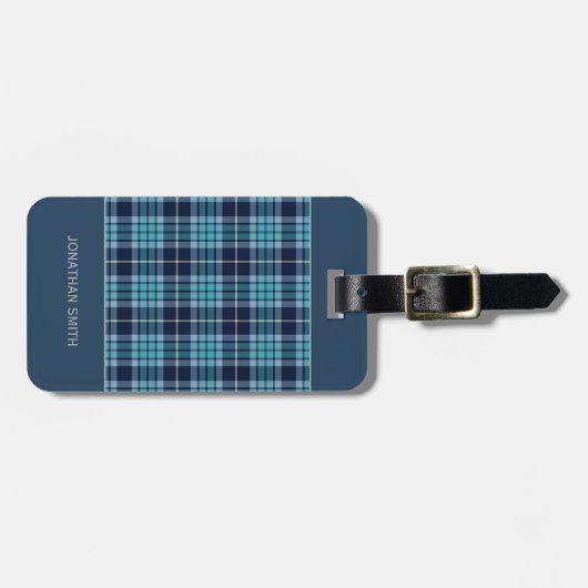 Navy Blue Scottish Tartan Pattern Bagagelabel (Voorkant horizontaal)
