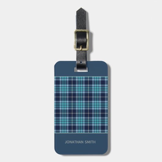 Navy Blue Scottish Tartan Pattern Bagagelabel (Voorkant verticaal)