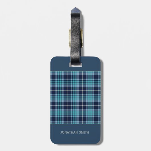 Navy Blue Scottish Tartan Pattern Bagagelabel (Achterkant verticaal)