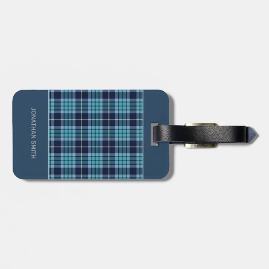 Navy Blue Scottish Tartan Pattern Bagagelabel (Achterkant horizontaal)
