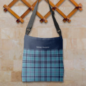 Navy Blue Scottish Tartan Pattern Crossbody Tas