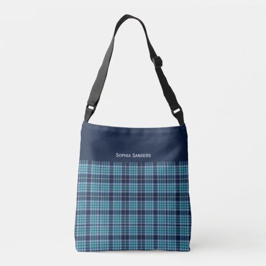 Navy Blue Scottish Tartan Pattern Crossbody Tas (Achterkant)