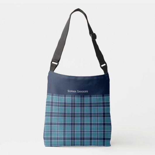 Navy Blue Scottish Tartan Pattern Crossbody Tas (Voorkant)