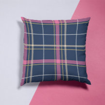 Navy Blue Scottish Tartan Pset Pink White Stripe