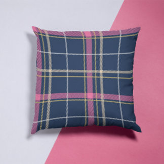 Navy Blue Scottish Tartan Pset Pink White Stripe Kussen