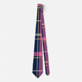 Navy Blue Scottish Tartan Pset Pink White Stripe Stropdas (Voorkant)