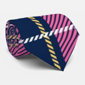 Navy Blue Scottish Tartan Pset Pink White Stripe Stropdas (Opgerold)