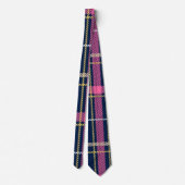 Navy Blue Scottish Tartan Pset Pink White Stripe Stropdas (Achterkant)