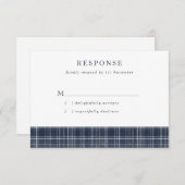 Navy Blue Scottish Tartan Wedding RSVP Kaartje (Voorkant / Achterkant)