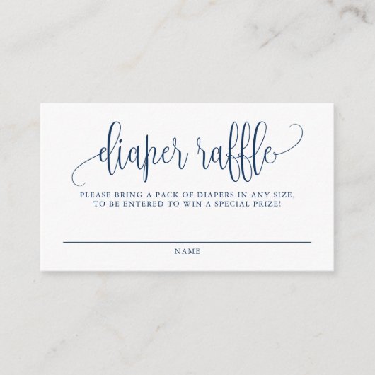 Navy Blue Script Baby shower Diaper Raffle Informatiekaartje (Voorkant)
