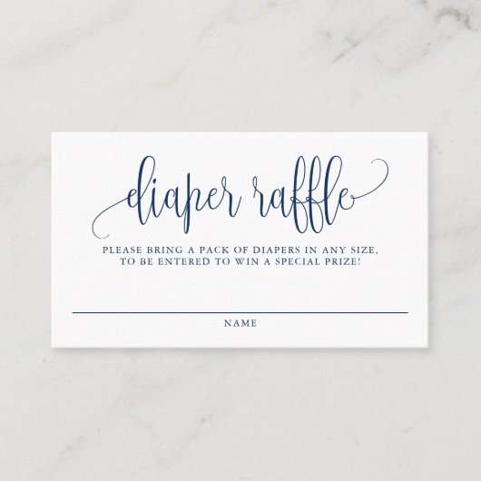 Navy Blue Script Baby shower Diaper Raffle Visitekaartje (Voorkant)