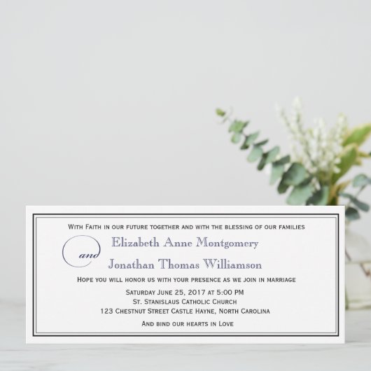 Navy Blue Script Christelijke bruiloft uitnodiging (Staand voorkant)
