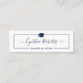 Navy Blue Script Classy Afstuderen Afstuderen Mini Visitekaartje (Voorkant)