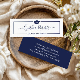 Navy Blue Script Classy Afstuderen Afstuderen Mini Visitekaartje