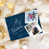 Navy Blue Script Collage Prettig Kerst Foto Feestdagenkaart