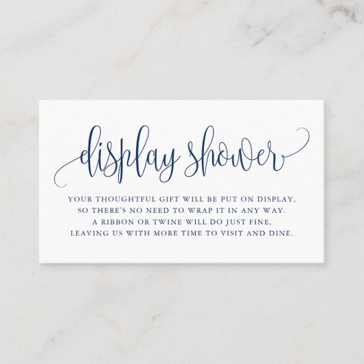 Navy Blue  Script Display Shower Visitekaartje (Voorkant)