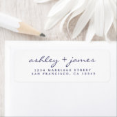 Navy Blue Script Elegant Wedding Return-adres Etiket (Insitu)