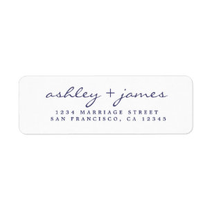 Navy Blue Script Elegant Wedding Return-adres Etiket