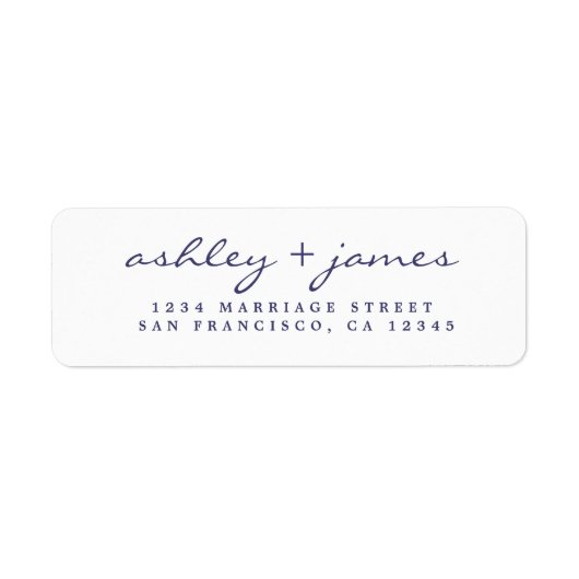 Navy Blue Script Elegant Wedding Return-adres Etiket (Voorkant)