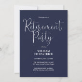 Navy Blue Script Foto Pensioenfeest Kaart (Voorkant)