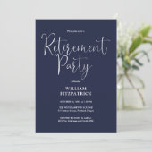 Navy Blue Script Foto Pensioenfeest Kaart (Staand voorkant)