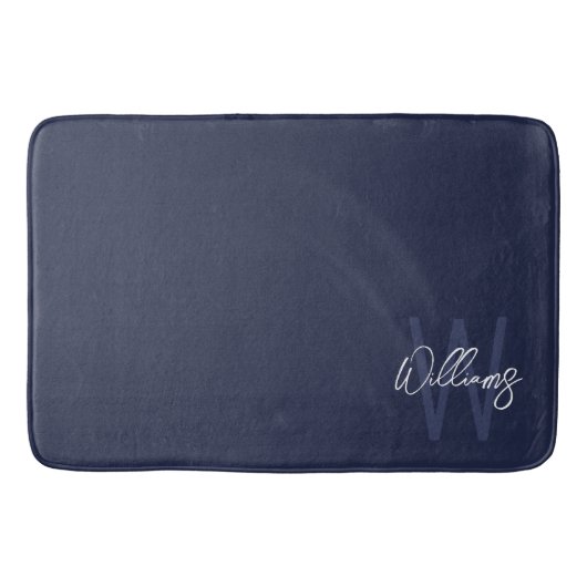 Navy Blue Script - Gepersonaliseerd monogram en na Badmat (Voorkant)