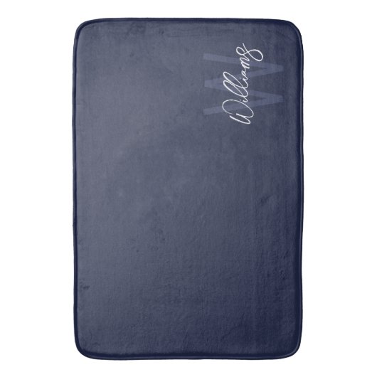 Navy Blue Script - Gepersonaliseerd monogram en na Badmat (Voorkant Verticaal)
