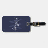 Navy Blue Script - Gepersonaliseerd monogram en na Bagagelabel (Voorkant horizontaal)