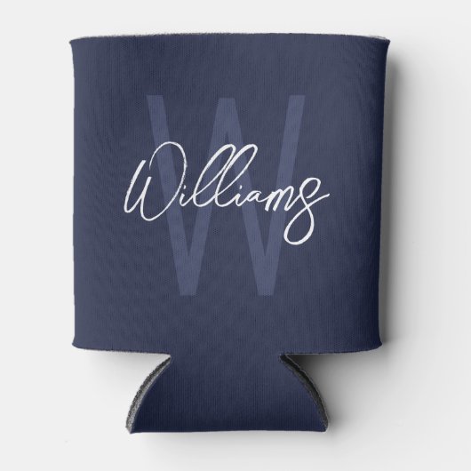 Navy Blue Script - Gepersonaliseerd monogram en na Blikjeskoeler (Voorkant)