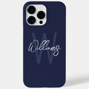 Navy Blue Script - Gepersonaliseerd monogram en na Case-Mate iPhone 14 Pro Max Hoesje