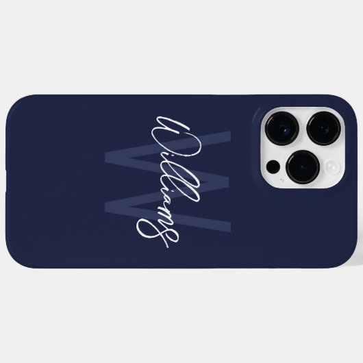 Navy Blue Script - Gepersonaliseerd monogram en na Case-Mate iPhone Case (Achterkant (horizontaal))