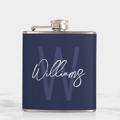 Navy Blue Script - Gepersonaliseerd monogram en na Heupfles