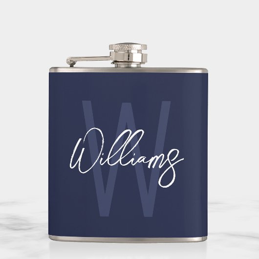 Navy Blue Script - Gepersonaliseerd monogram en na Heupfles