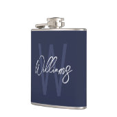 Navy Blue Script - Gepersonaliseerd monogram en na Heupfles (Links)
