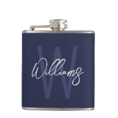 Navy Blue Script - Gepersonaliseerd monogram en na Heupfles (Voorkant)